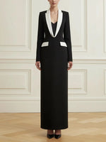 
              Contrast Colour Deep V-Neck Formal Evening Ladies Black Dress
            