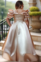 
              Off Shoulder Puff Sleeve Solid Elegant Cocktail Wedding Guest Maxi Dress
            